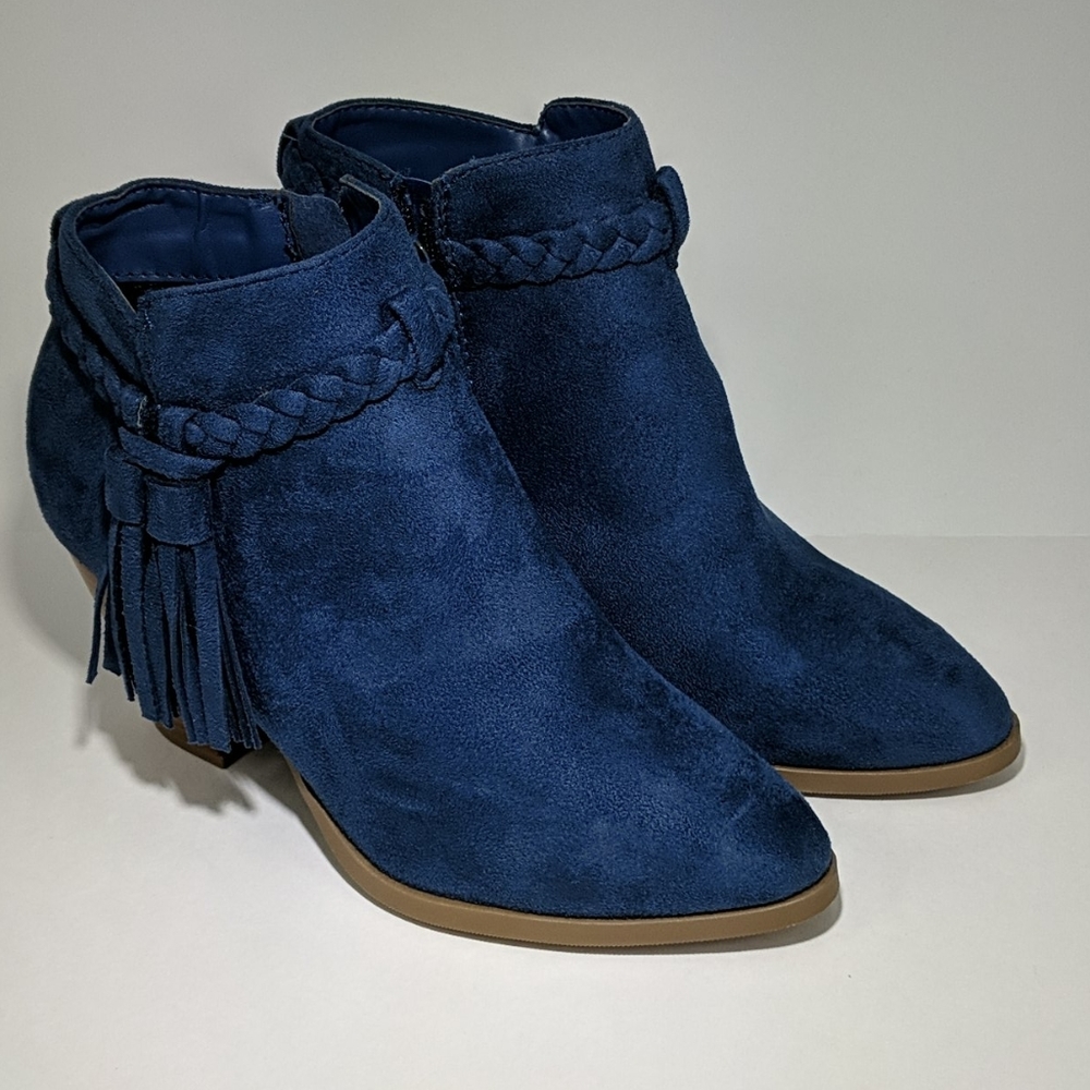 ❤️ D Blue Felt Suede Zip Ankle Boots Sz 6 NWOT - Picture 10 of 10
